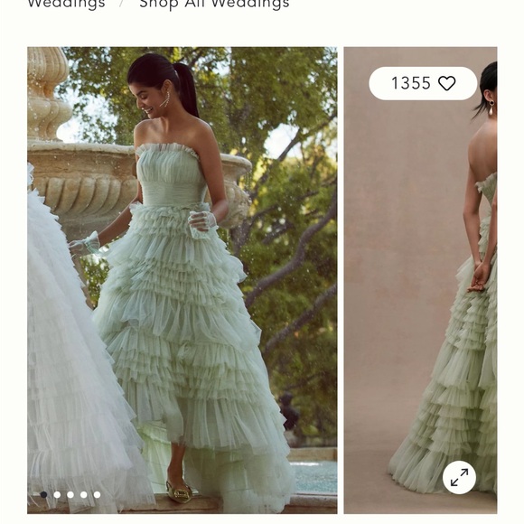 Anthropologie Mac Duggal Tiered Strapless Tulle A-Line High-Low Gown Sage - Picture 5 of 5